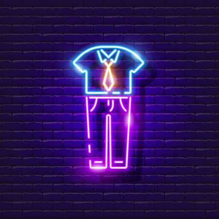 School uniform neon sign. Dresscode for a man is a luminous icon. Vector illustration for design. School conceptのイラスト素材