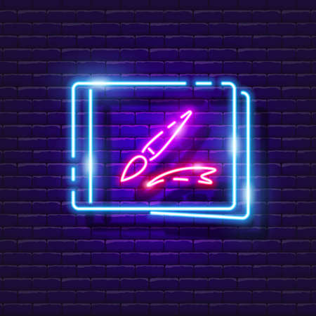 Sketchbook neon sign. Album glowing icon. Vector illustration for design. Drawing lesson conceptのイラスト素材