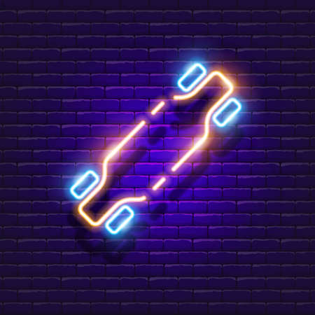 Longboard neon icon. Vector illustration for design. Street sport concept. Skateboarding signのイラスト素材