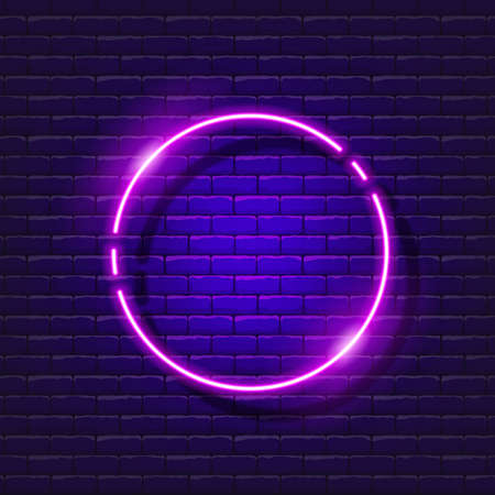 Circle of neon sign. Geometric shapes glowing sign. Vector illustration for design. School conceptのイラスト素材