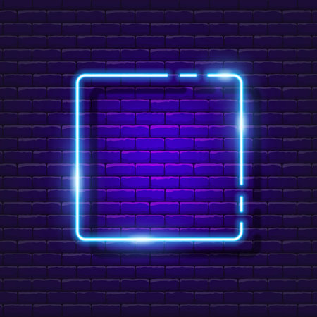 Square neon sign. Geometric shapes glowing sign. Vector illustration for design. School conceptのイラスト素材