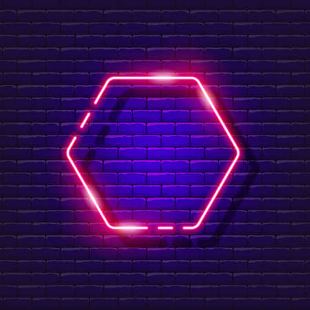Polygon neon sign. Hexagon symbol. Geometric shapes glowing sign. Vector illustration for design. School conceptのイラスト素材