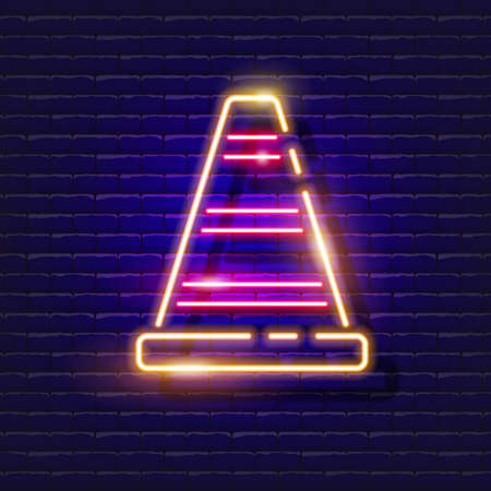 Traffic cone neon icon. Vector illustration for design. Barrier cone glowing sign. Construction tools conceptのイラスト素材