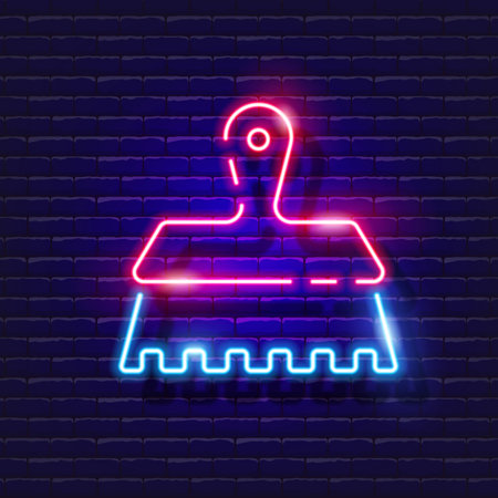 Notched Putty knife neon icon. Vector illustration for design. Repair tool glowing sign. Construction tools conceptのイラスト素材