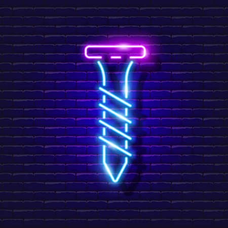 Self-tapping screw neon icon. Vector illustration for design. Repair tool glowing sign. Construction tools conceptのイラスト素材
