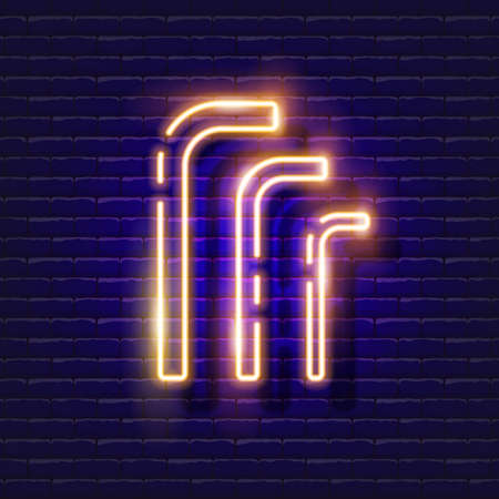 Hex wrench neon icon. Vector illustration for design. Repair tool glowing sign. Construction tools conceptのイラスト素材