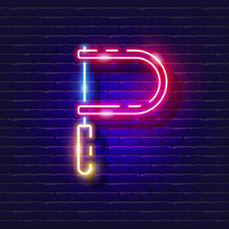 Fretsaw neon icon. Vector illustration for design. Repair tool glowing sign. Construction tools conceptのイラスト素材