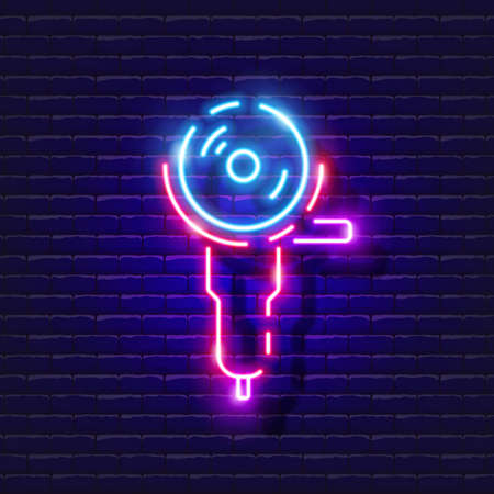 Grinder neon icon. Vector illustration for design. Repair tool glowing sign. Construction tools conceptのイラスト素材