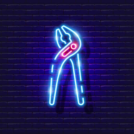 Pipe pliers neon icon. Vector illustration for design. Repair tool glowing sign. Construction tools conceptのイラスト素材
