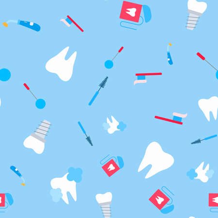 Healthy Tooth on a Blue Background Seamless Pattern. Dentistry conceptのイラスト素材