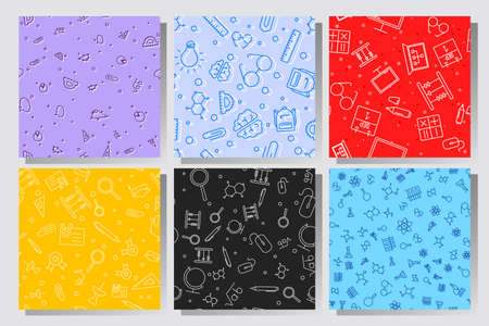 Back to School seamless pattern set. Learning concept. Background with school signs. Vector illustration science textureのイラスト素材