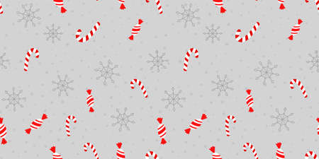 Candy cane and snowflake seamless pattern. Christmas background vector illustration. For wrapping...