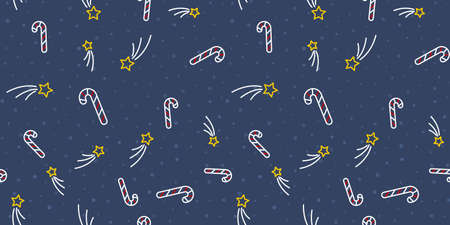 Star and candy cane New year seamless pattern. Christmas background vector illustration. For...