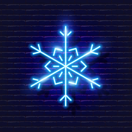 Snowflake neon sign. Glowing Christmas snowflake icon. New Year and Christmas concept. Vector illustration for designのイラスト素材