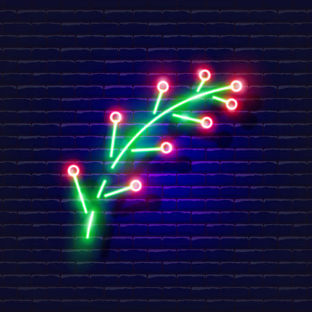 Branch of Holly berry neon sign. Glowing icon of New Year berries. New Year and Christmas concept. Vector illustration for designのイラスト素材