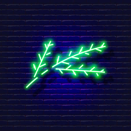 Christmas tree branch neon sign. Glowing pine branch icon. New Year and Christmas concept. Vector illustration for designのイラスト素材