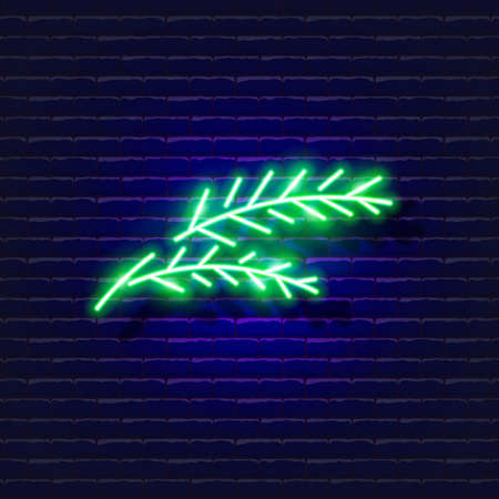Christmas tree branch neon sign. Glowing pine branch icon. New Year and Christmas concept. Vector illustration for designのイラスト素材