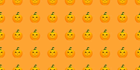 Halloween pumpkin seamless pattern. Festive pumpkin on orange background. Vector illustration for design, invitation, wrapping paper, banner, advertisement, promotion. Halloween conceptのイラスト素材