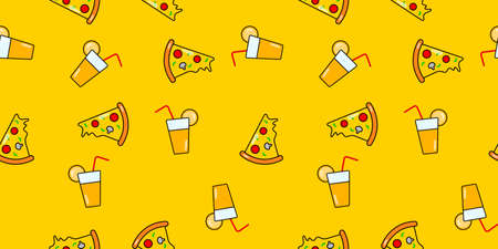 Pizza Slice And Lemonade Seamless Pattern. Vector background for design. Food conceptのイラスト素材