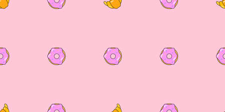 Donuts and croissant seamless pattern. Vector background from sweet pastries for design. Pastry conceptのイラスト素材