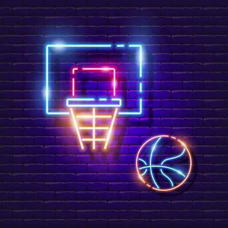 Basketball basket and ball neon icon. Vector illustration for design. Sports conceptのイラスト素材