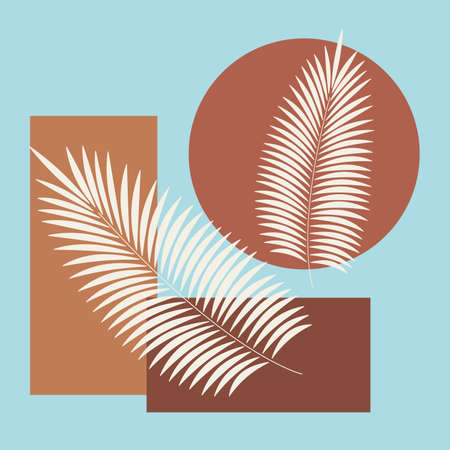 Poster with line leaf on abstract background. One-line drawing style. Vector illustration for design clothes, card, notepad, posterのイラスト素材