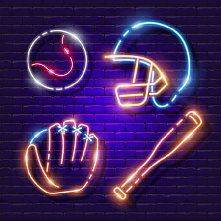 Baseball neon icon. Baseball sign. Vector illustration for design. Sports conceptのイラスト素材