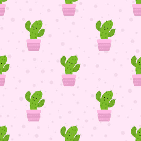Cute cactus flat style seamless pattern. Vector illustration background for design, Cloth, gift...