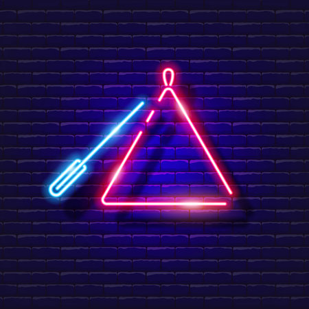 Musical triangle neon icon. Music glowing sign. Musical instrument concept. Vector illustration for Sound recording studio design, advertising, signboards, vocal studioのイラスト素材