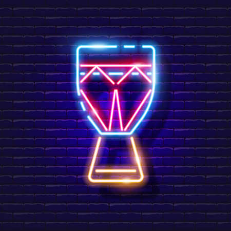 Djembe drum neon icon. Music glowing sign. Musical instrument concept. Vector illustration for Sound recording studio design, advertising, signboards, vocal studioのイラスト素材
