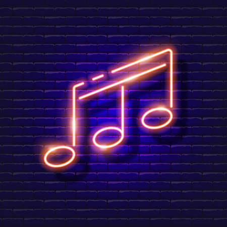 Sixteenth notes neon icon. Music glowing sign. Music concept. Vector illustration for Sound recording studio design, advertising, signboards, vocal studioのイラスト素材