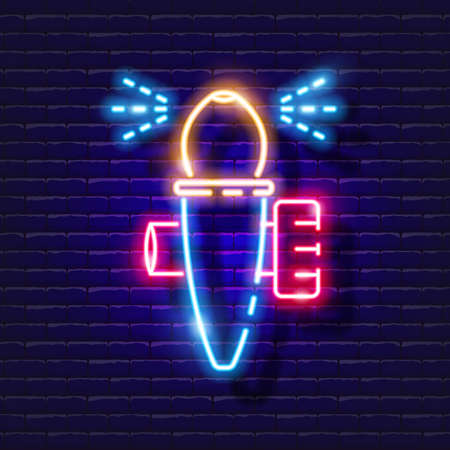 Sector sprinkler for watering neon icon. Irrigation system, watering system, hose and accessories glowing sign. Vector illustration for design, website, advertising, store, goodsのイラスト素材