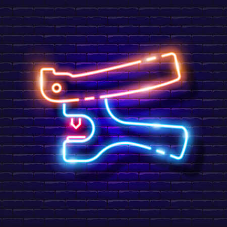 Hole punch for pipe neon icon. Irrigation system, watering system, hose and accessories glowing sign. Vector illustration for design, website, advertising, store, goods.のイラスト素材