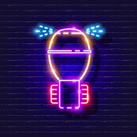 Circular sprinkler for irrigation neon icon. Irrigation system, watering system, hose and accessories glowing sign. Vector illustration for design, website, advertising, store, goodsのイラスト素材