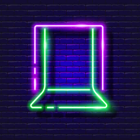 Green background for photo and video shooting neon icon. Photo and video concept. Stand holder vector illustration for design, website, decoration, online storeのイラスト素材