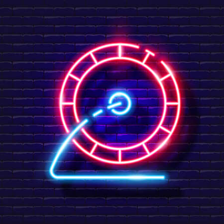 Wheel simulator for rodents neon icon. Vector illustration for design, website, pet shop, veterinary clinic. Veterinary medicine conceptのイラスト素材