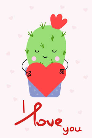 Greeting cards with cute cactus for Valentines Day. Vector illustration for design greeting cards, wedding invitations, party designのイラスト素材