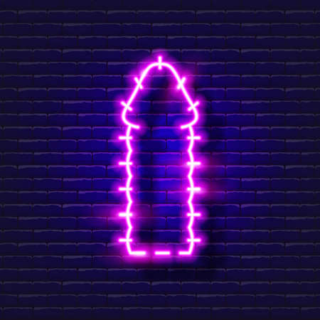 Finger attachment for masturbation neon icon. Sex shop concept. Toys for adults. Gadgets for love. Vector sign for design, website, signboard, banner, advertisementのイラスト素材