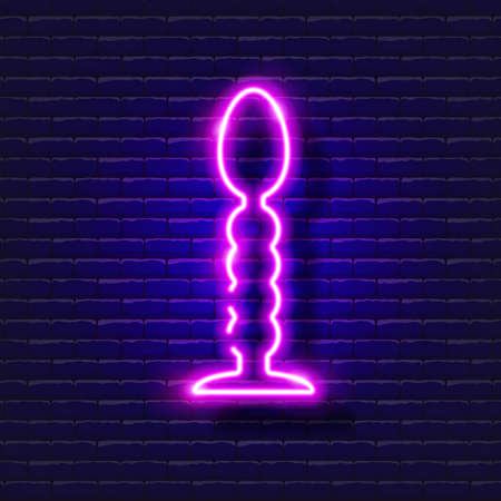 Anal stimulator neon icon. Sex shop concept. Sex Toys for adults. Gadgets for love. Vector sign for design, website, signboard, banner, advertisementのイラスト素材