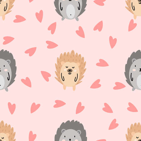 Hedgehogs cute seamless pattern. Vector illustration for fabric design, gift paper, baby clothes, textiles, cardsのイラスト素材