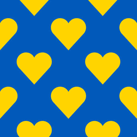 Heart seamless pattern with colors of Ukrainian flag. War in Ukraine concept. Vector illustration for fabric design, gift paper, baby clothes, textiles, cardsのイラスト素材