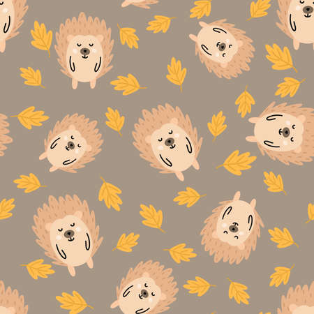 Hedgehogs cute seamless pattern. Vector illustration for fabric design, gift paper, baby clothes, textiles, cards.のイラスト素材