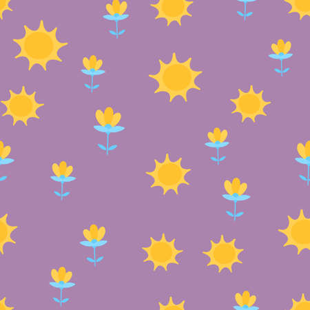 Flowers and sun cute seamless pattern. Vector illustration for fabric design, gift paper, baby clothes, textiles, cards.のイラスト素材