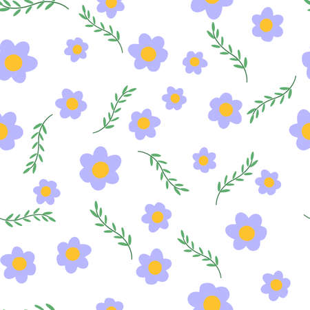 Flowers and leaf seamless pattern. Scandinavian style background. Vector illustration for fabric...