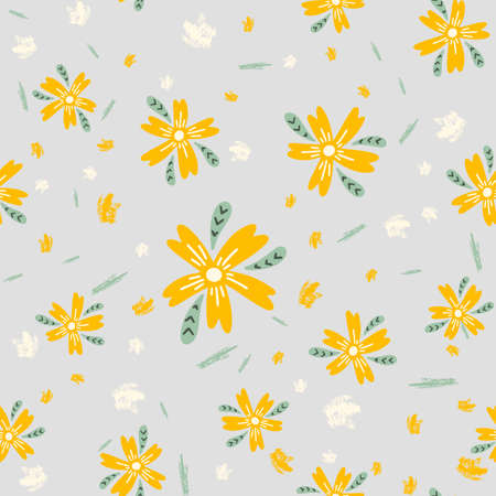 Flowers and leaf seamless pattern. Scandinavian style background. Vector illustration for fabric...