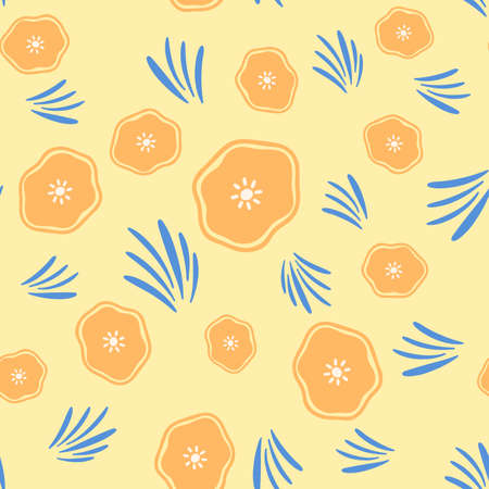 Flowers and leaf seamless pattern. Scandinavian style background. Vector illustration for fabric design, gift paper, baby clothes, textiles, cards.のイラスト素材