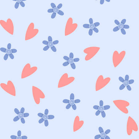 Flowers, heart and leaf seamless pattern. Scandinavian style background. Vector illustration for fabric design, gift paper, baby clothes, textiles, cards.のイラスト素材