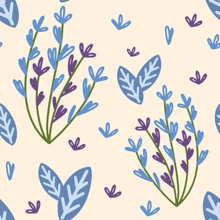 Flowers and leaf seamless pattern. Scandinavian style background. Vector illustration for fabric design, gift paper, baby clothes, textiles, cardsのイラスト素材