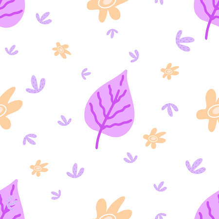 Flowers and leaf seamless pattern. Scandinavian style background. Vector illustration for fabric design, gift paper, baby clothes, textiles, cardsのイラスト素材