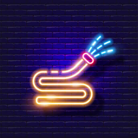 Irrigation hose neon icon. Gardening and agriculture concept. Vector sign for design, website, signboard, banner, advertisement.のイラスト素材